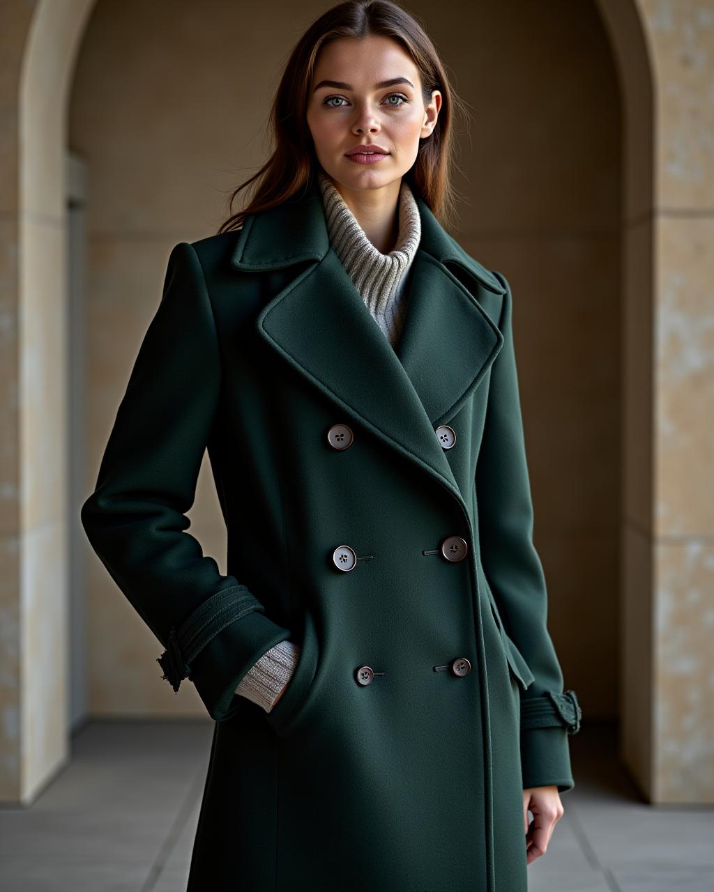 A classic wool-blend peacoat, perfect for battling the crisp Irish weather with timeless elegance.